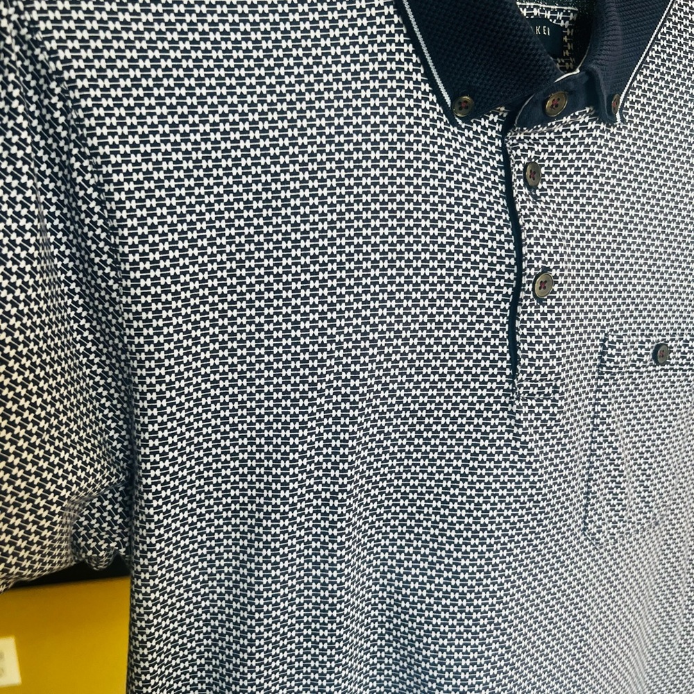 Ted Baker Navy and White Patterned Polo Shirt - Picture 4 of 8